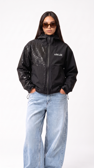 Water Reactive Cheetah Rain Jacket - Black
