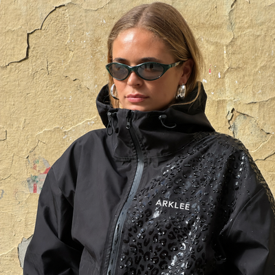 Water Reactive Cheetah Rain Jacket - Black